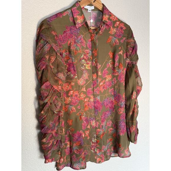 Ala Von Auersperg Rosa Silk Blouse Size XS Autumn Leaves Flaw - Picture 4 of 6